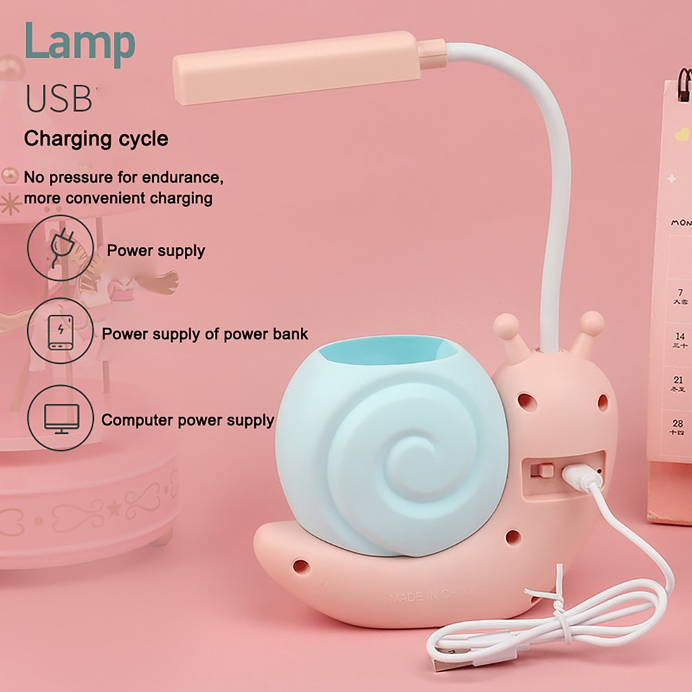 Snail LED Desk Lamp with Pen Holder USB Rechargeable Kids Study Night Light Eye Care Table Lamp-000493